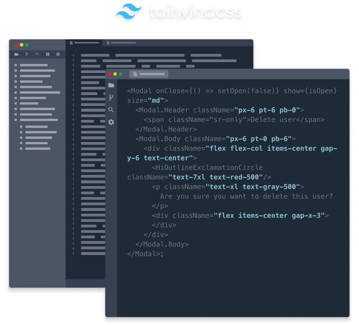 Tailwind CSS with React code (dark mode)
